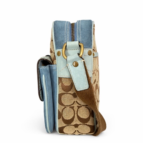 Coach 7062 Y2K Blue Suede & Signature Canvas Crossbody Rare Colorblock EUC - Picture 3 of 11